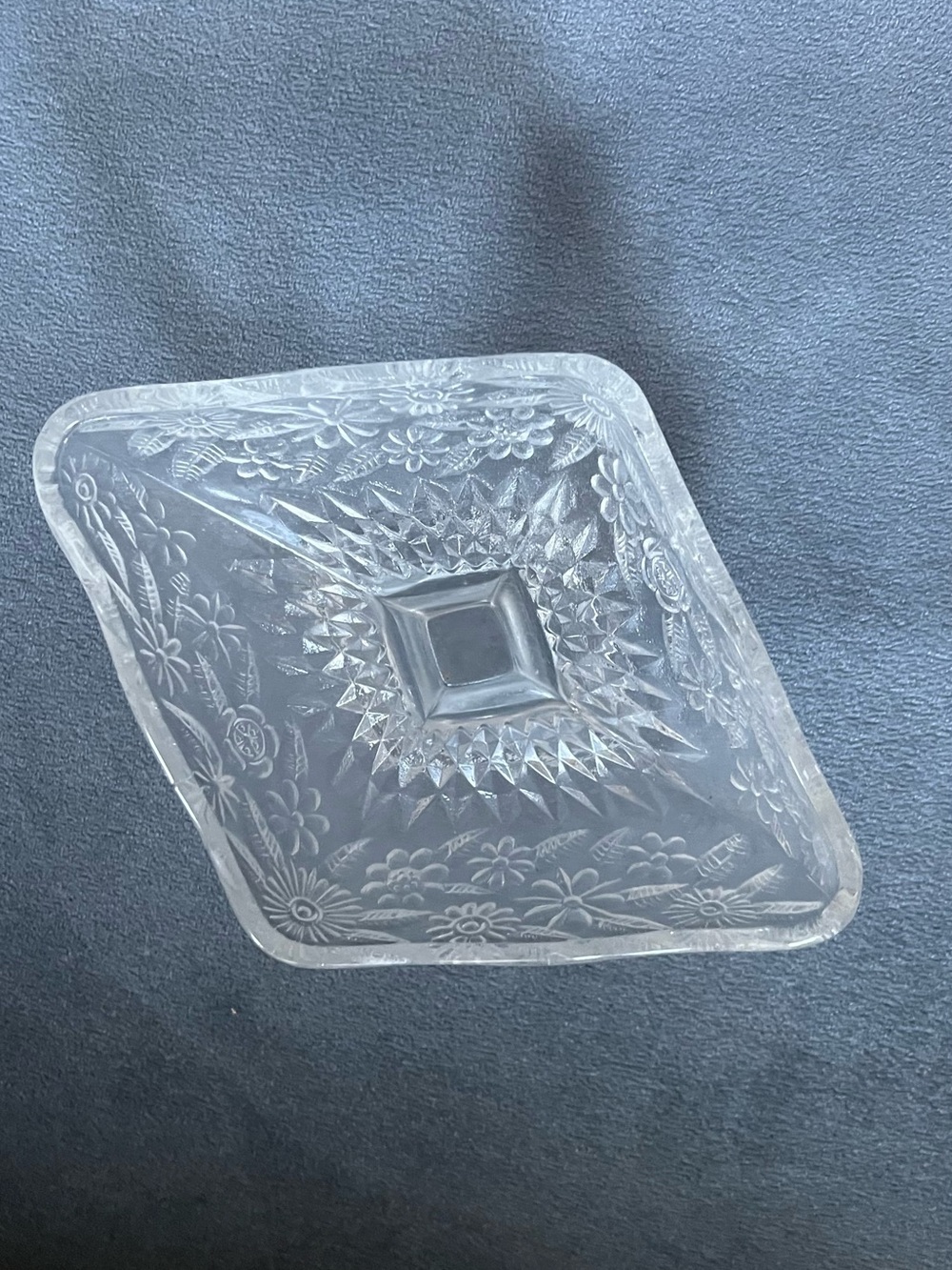 Cut Glass Diamond Shaped Serving Dish - Clear